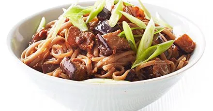 Ginger miso aubergine noodles