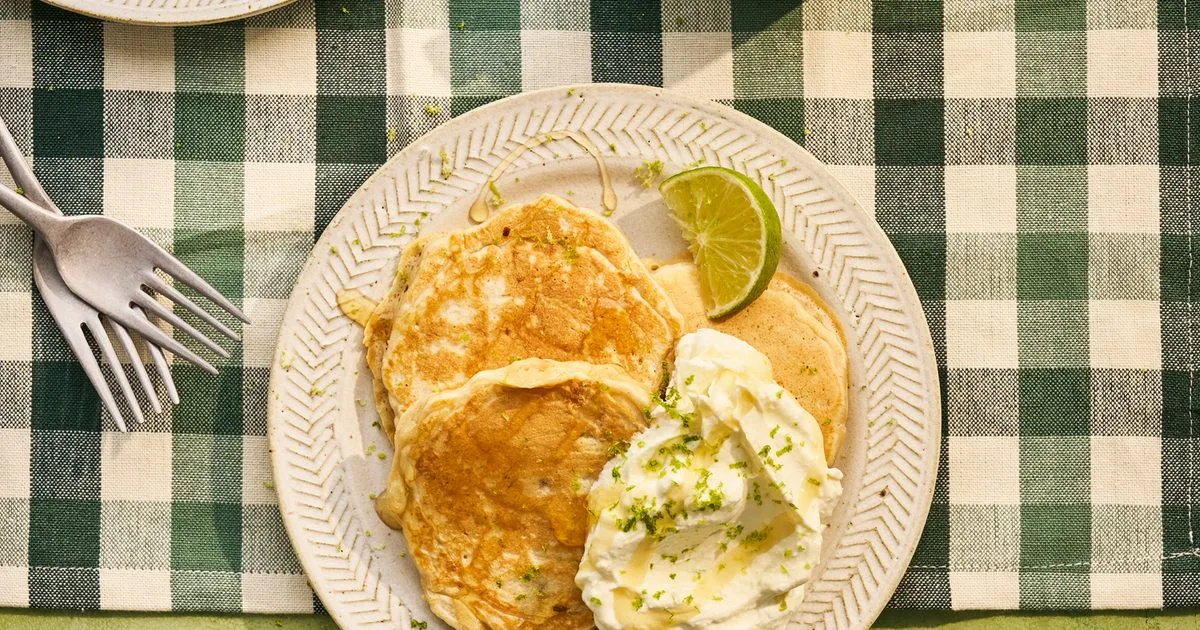 Grated apple brunch pancakes with lime & brown sugar yogurt
