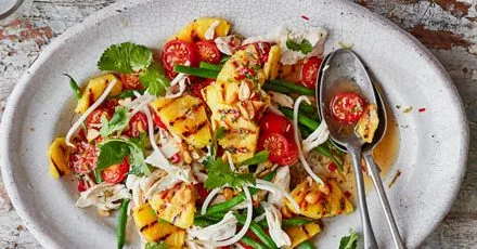 Griddled pineapple & chicken salad with nam jim dressing