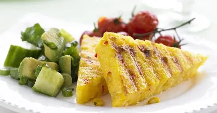 Griddled polenta with corn & green salsa