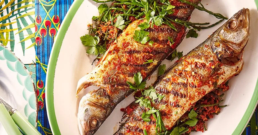 Grilled fish with samphire