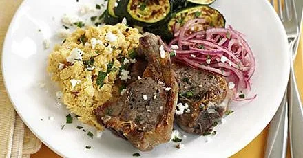 Grilled lamb with hummus mash