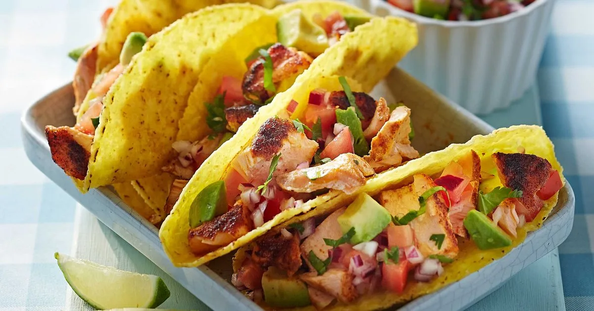 Grilled salmon tacos with avocado salsa