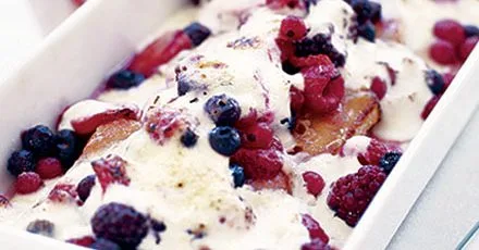 Grilled summer berry pudding