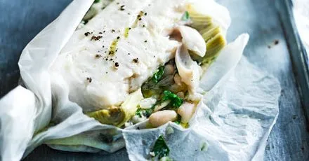 Haddock with cannellini beans & artichokes