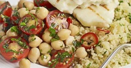Halloumi with chickpea salsa & couscous