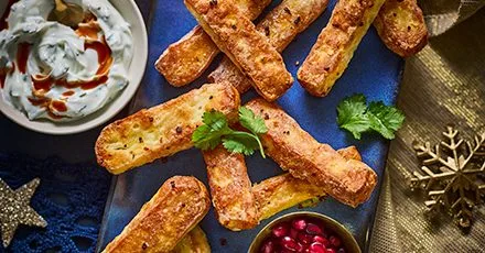 Halloumi chips with yogurt & pomegranate