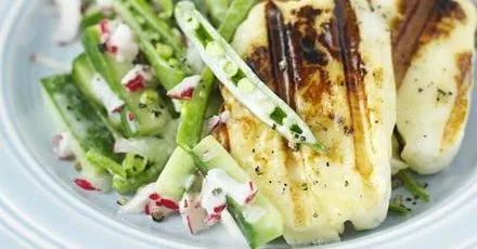 Halloumi with triple crunch salad