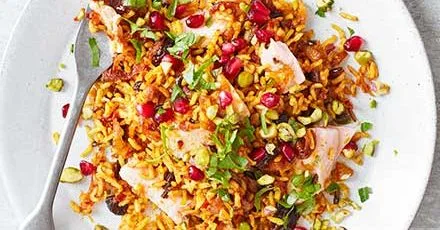 Harissa salmon pilaf
