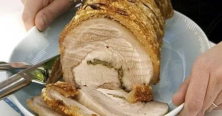 Herb rolled pork loin with crackling