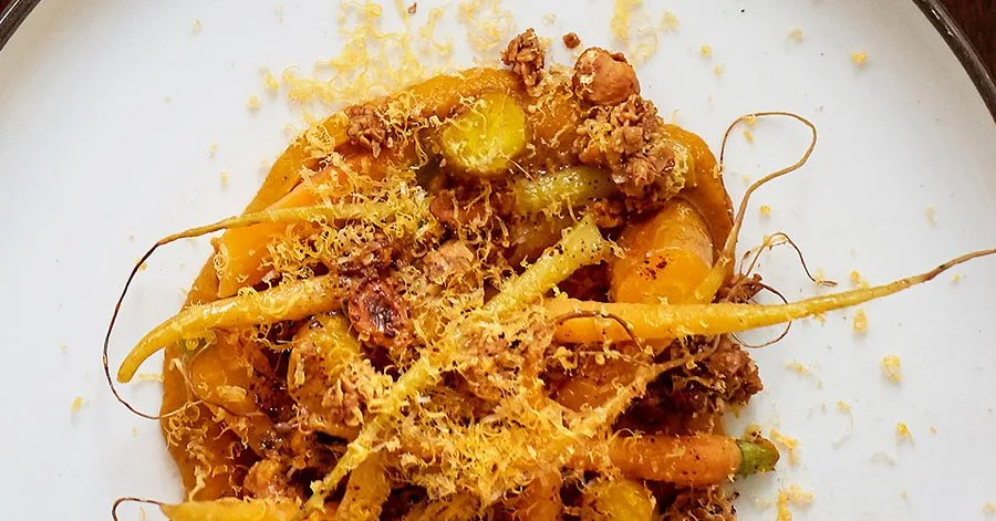 Heritage carrots with hazelnut granola