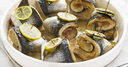 Herrings rolled with mustard & pancetta