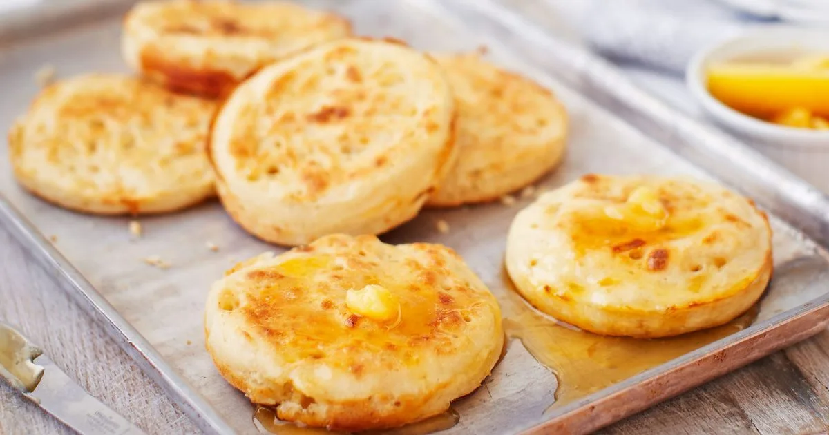 Homemade crumpets with burnt honey butter