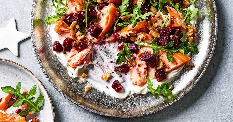 Hot smoked salmon & beetroot platter