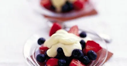 Iced berries with white chocolate sauce