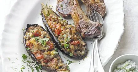 Imam bayildi with BBQ lamb & tzatziki