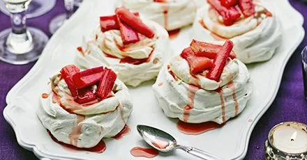 Individual rhubarb ripple pavlovas