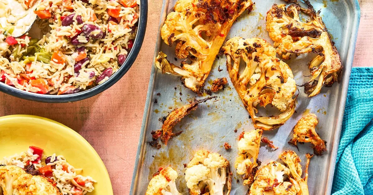 Jerk-style cauliflower with coconut rice