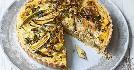 Jersey Royals, courgette & goat’s cheese tart