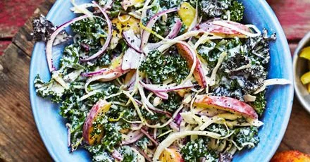 Kale, peach & poppy seed slaw