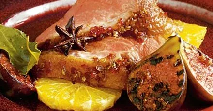 Lacquered duck with grilled figs