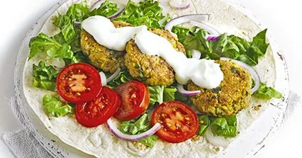 Lamb & chickpea fritter wraps