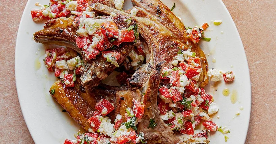 Lamb chops with thyme, chilli & Greek htipiti