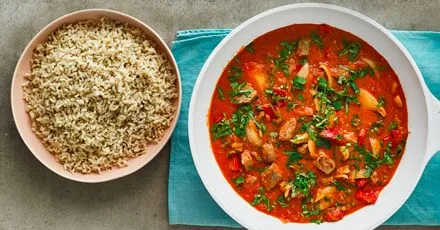 Lamb jalfrezi with cumin rice