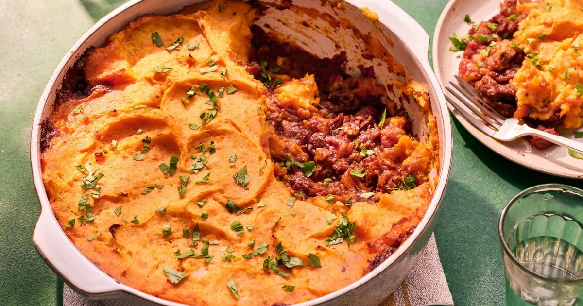 Lamb tagine & sweet potato pie