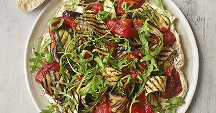 Layered hummus & griddled vegetable salad