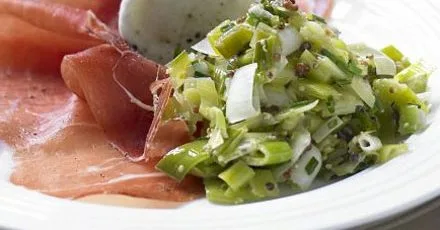 Leek & mustard vinaigrette with Carmarthen ham