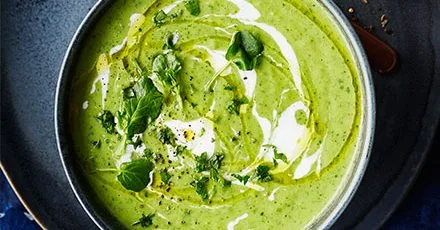 Leek, pea & watercress soup