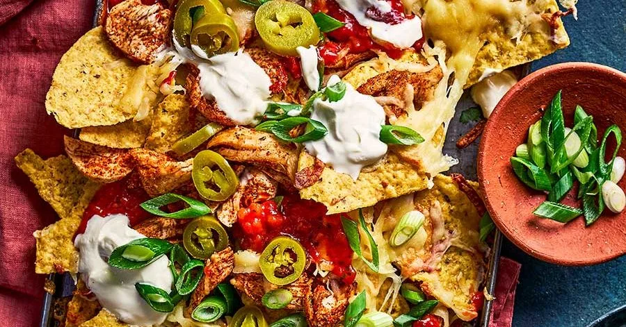 Leftover turkey loaded nachos
