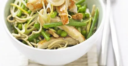 Lemon chicken with spring veg noodles