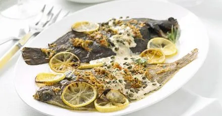 Lemon sole with crab & tarragon butter sauce