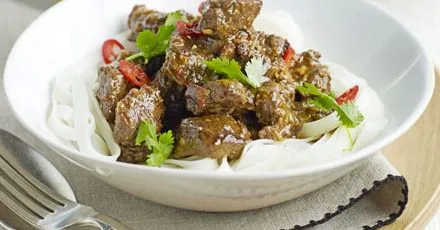 Lemongrass beef stew with noodles