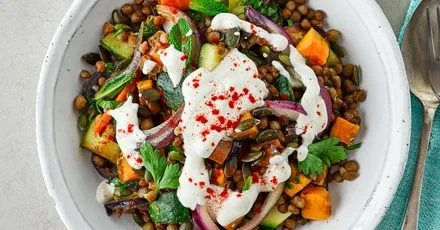 Lentil salad with tahini dressing