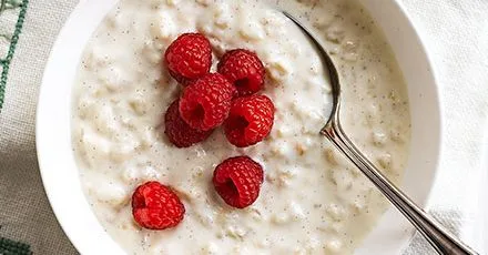 Lighter creamy vanilla rice pudding