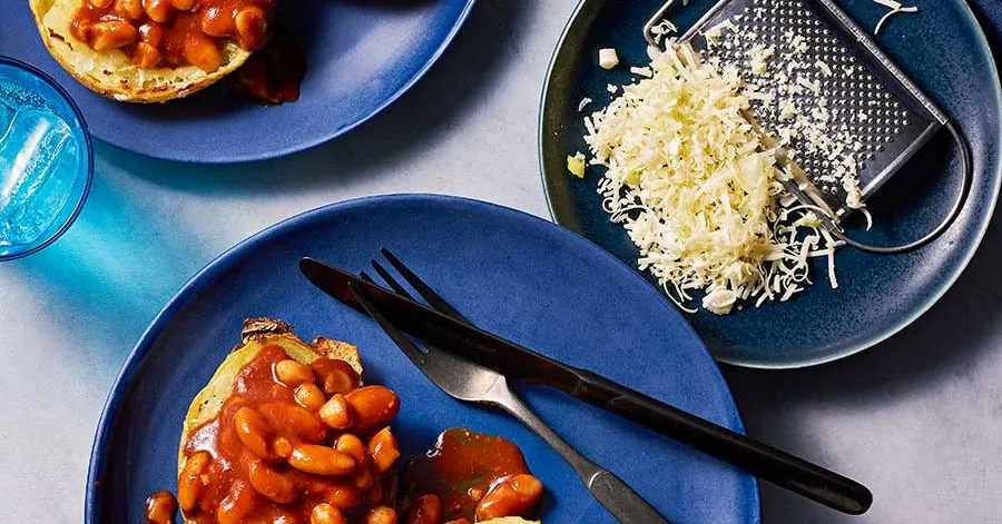 Loaded potato skins with speedy baked beans