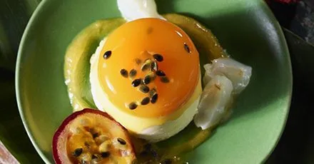 Lychee & passion fruit panna cottas