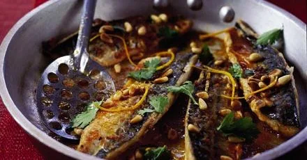 Mackerel with orange & harissa glaze