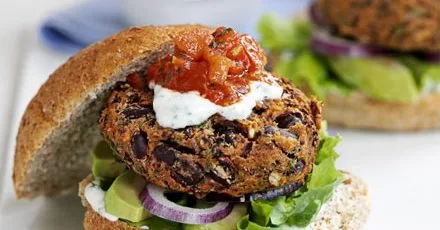 Spicy bean burgers with lime yogurt & salsa