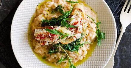 Microwave crab risotto with chilli crab toasts