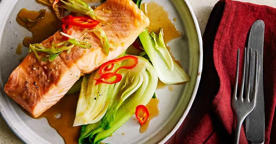 Microwave orange & soy salmon parcels