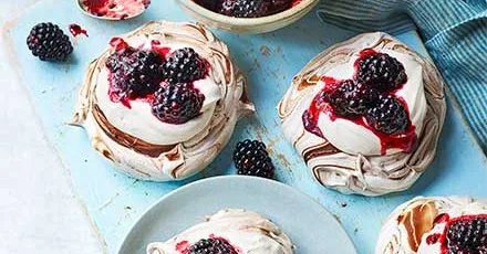 Mini dark chocolate, blackberry & bay pavlovas