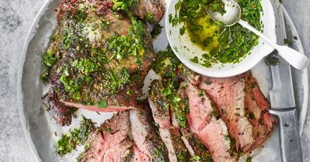 Mint chutney, barbecued lamb & potato salad