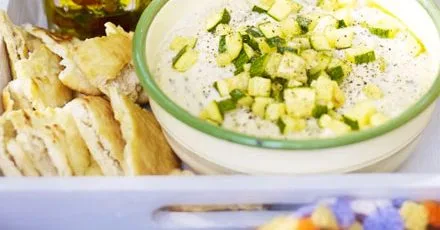 Minty bean & courgette dip with pitta crisps