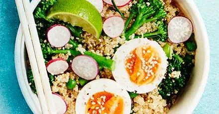 Miso broccoli, egg & quinoa salad