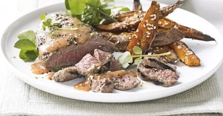 Miso chilli steak with crispy sweet potatoes
