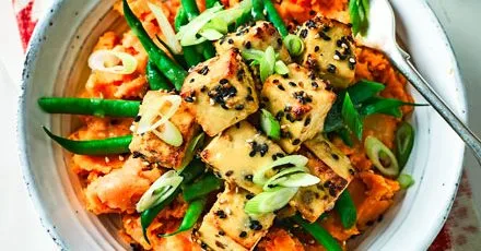 Miso roasted tofu with sweet potato